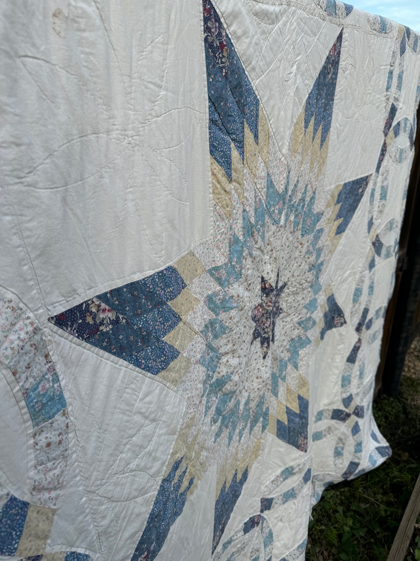 Custom Quilt Jacket - Yellow and Blue Prairie Star Double Wedding Ring