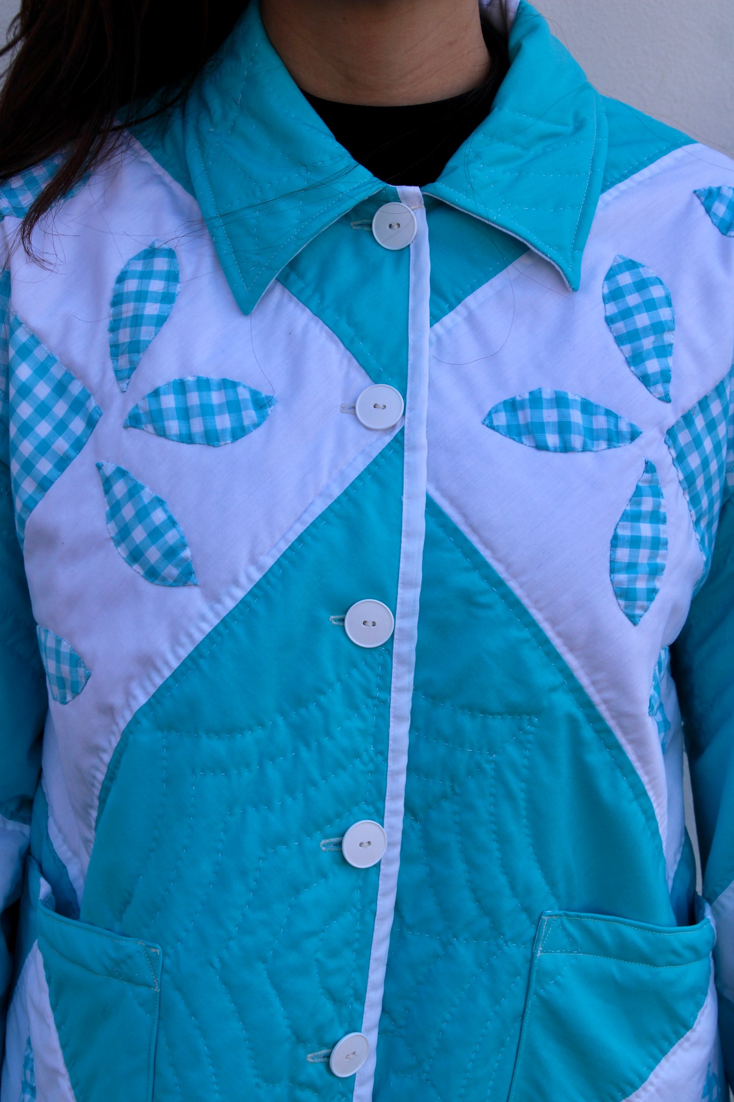 Blue and White Floral Long Quilt Jacket (M-2XL)