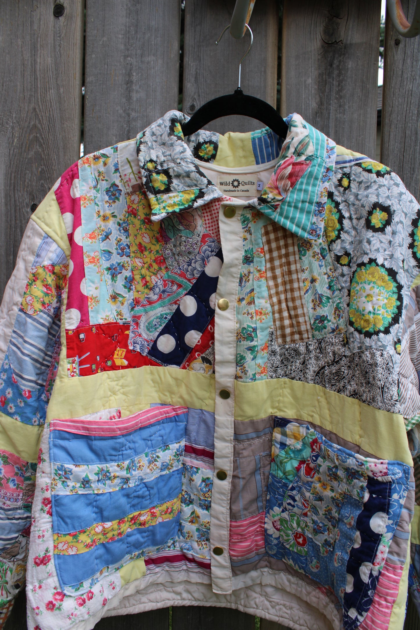 Patchwork Yellow Crazy Feedsack Quilt Jacket (S-L)