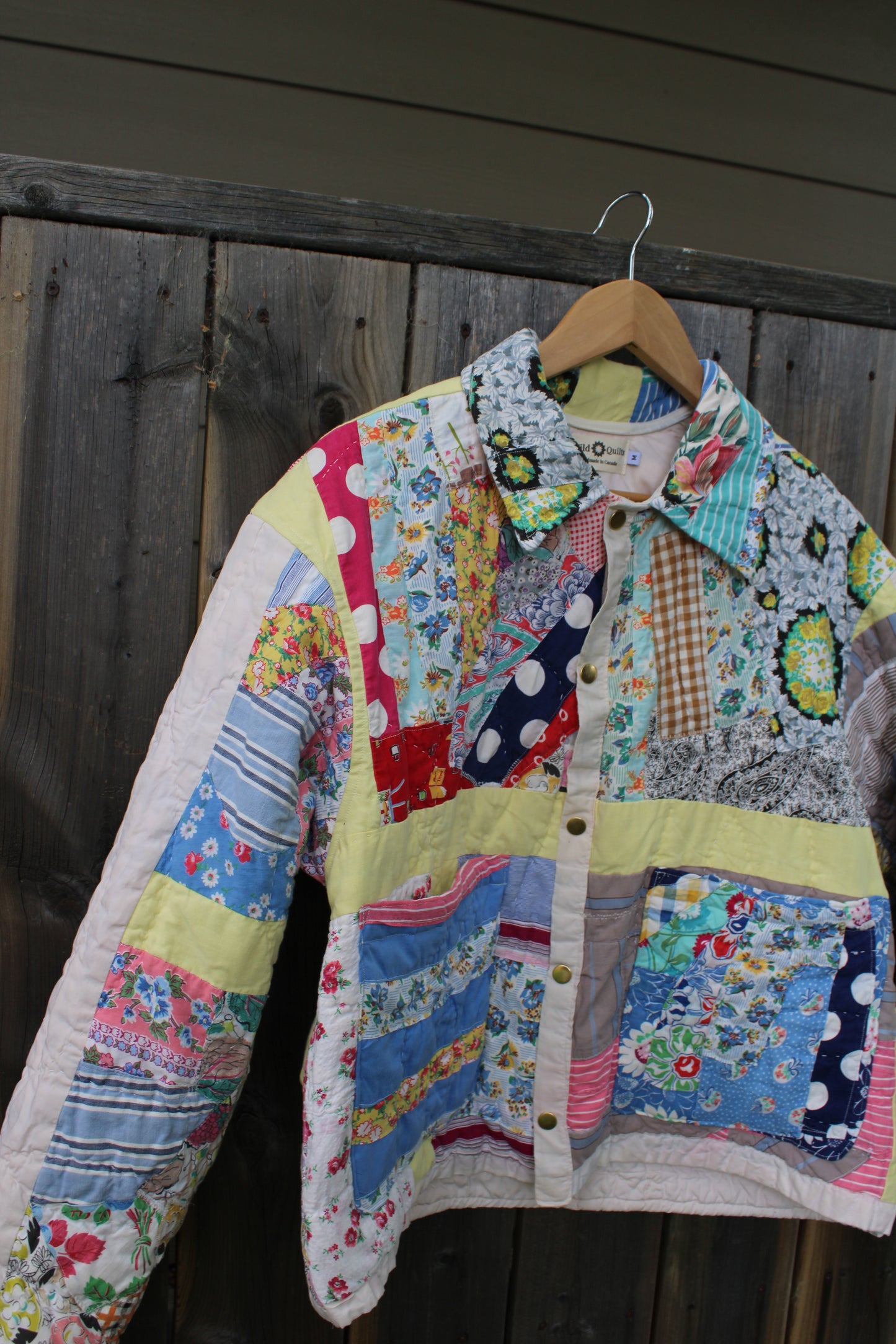 Patchwork Yellow Crazy Feedsack Quilt Jacket (S-L)