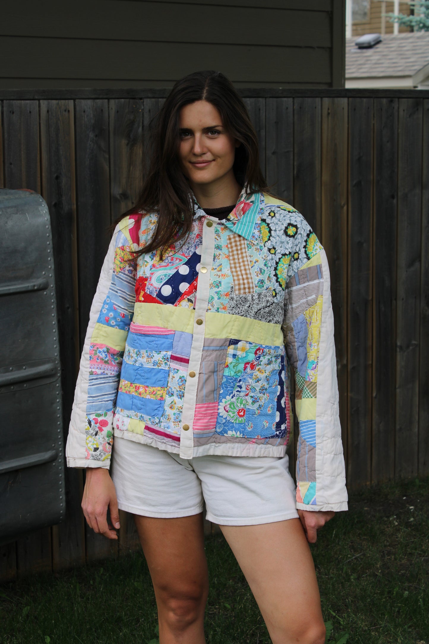 Patchwork Yellow Crazy Feedsack Quilt Jacket (S-L)