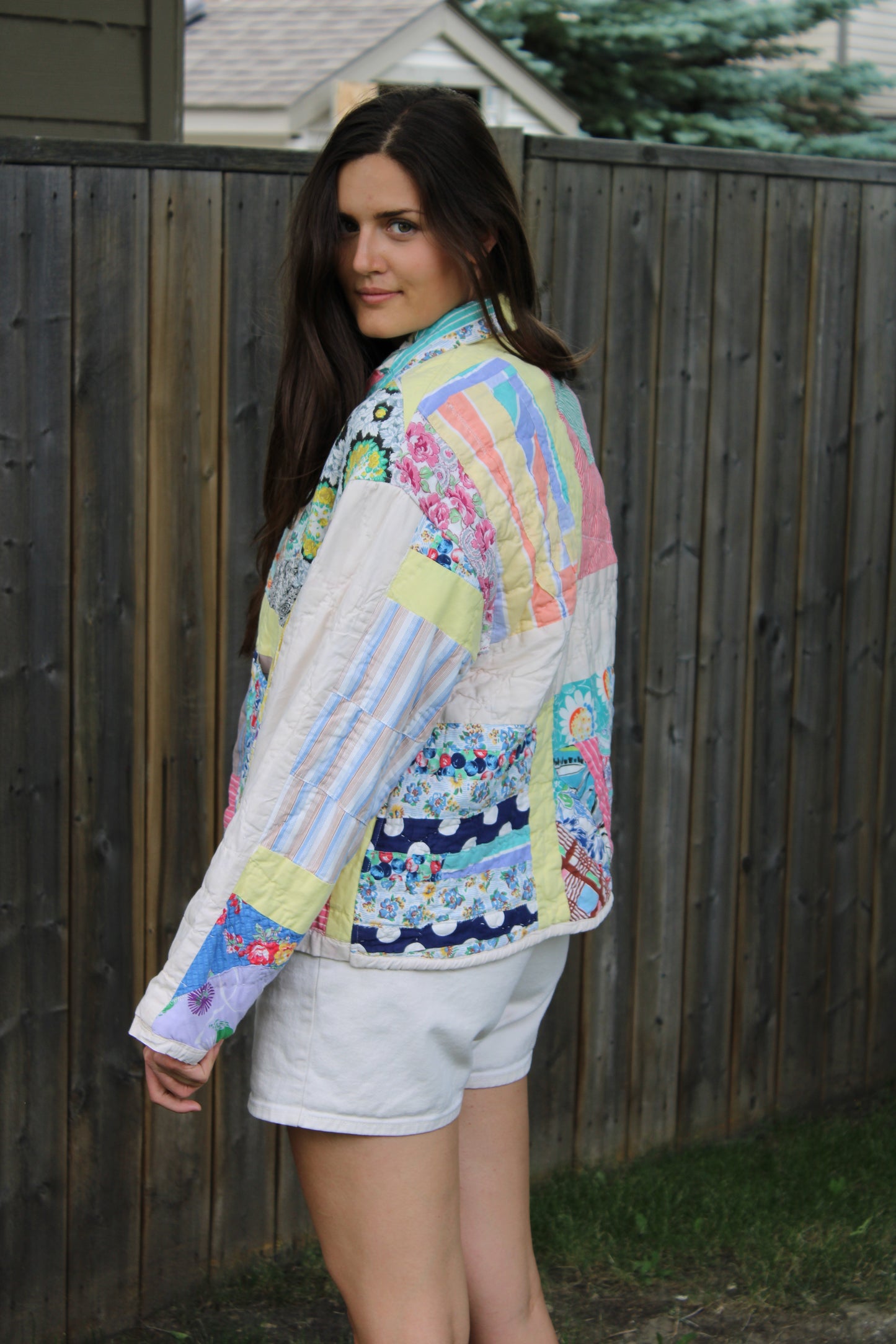 Patchwork Yellow Crazy Feedsack Quilt Jacket (S-L)