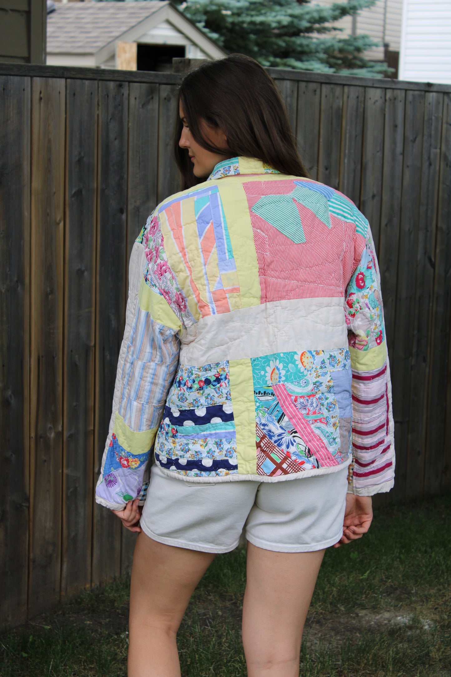 Patchwork Yellow Crazy Feedsack Quilt Jacket (S-L)
