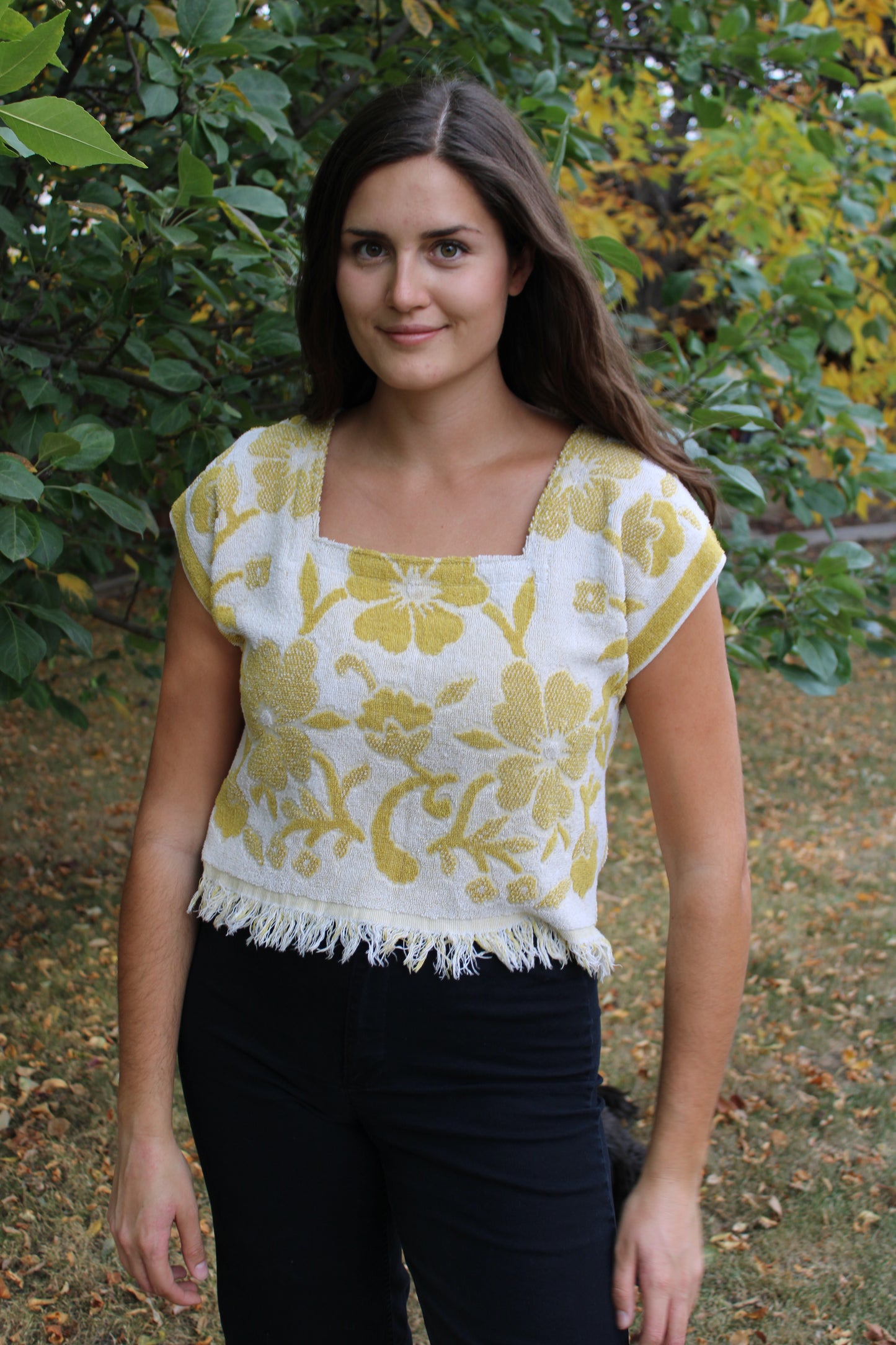 Vintage Towel Blouse (M) - Yellow Florals