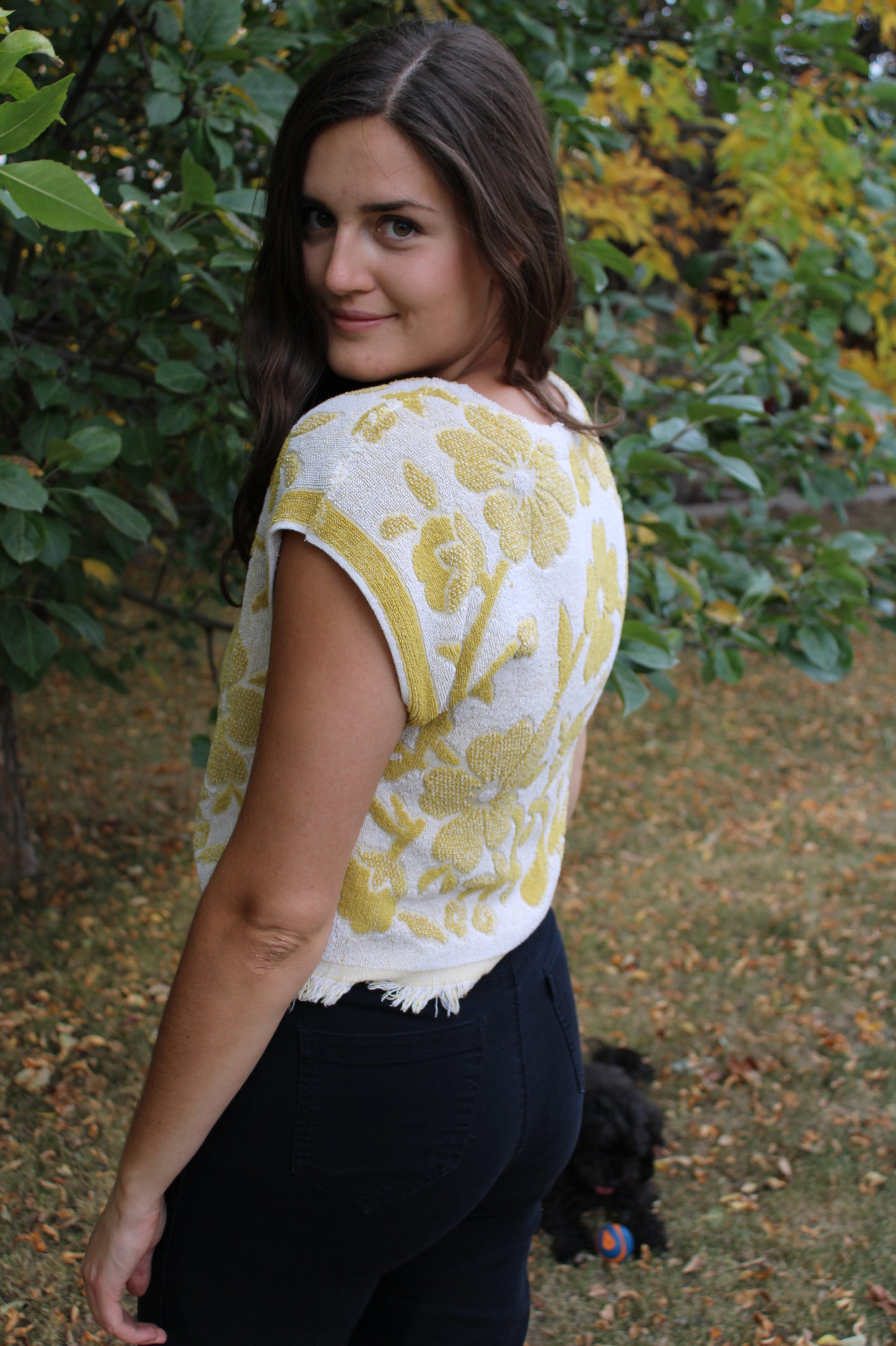 Vintage Towel Blouse (M) - Yellow Florals
