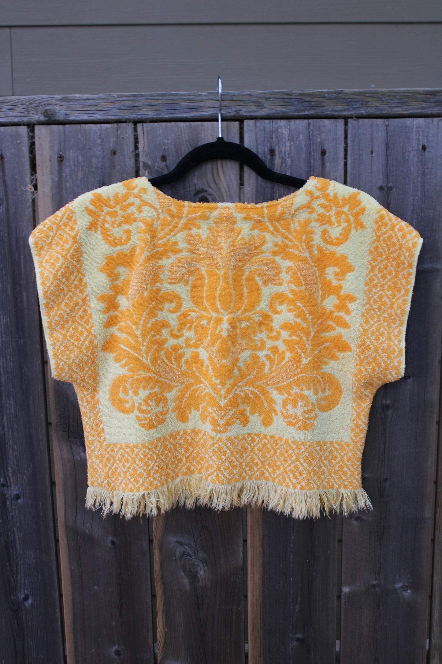 Vintage Towel Blouse (S) - Yellow and Orange Brocade