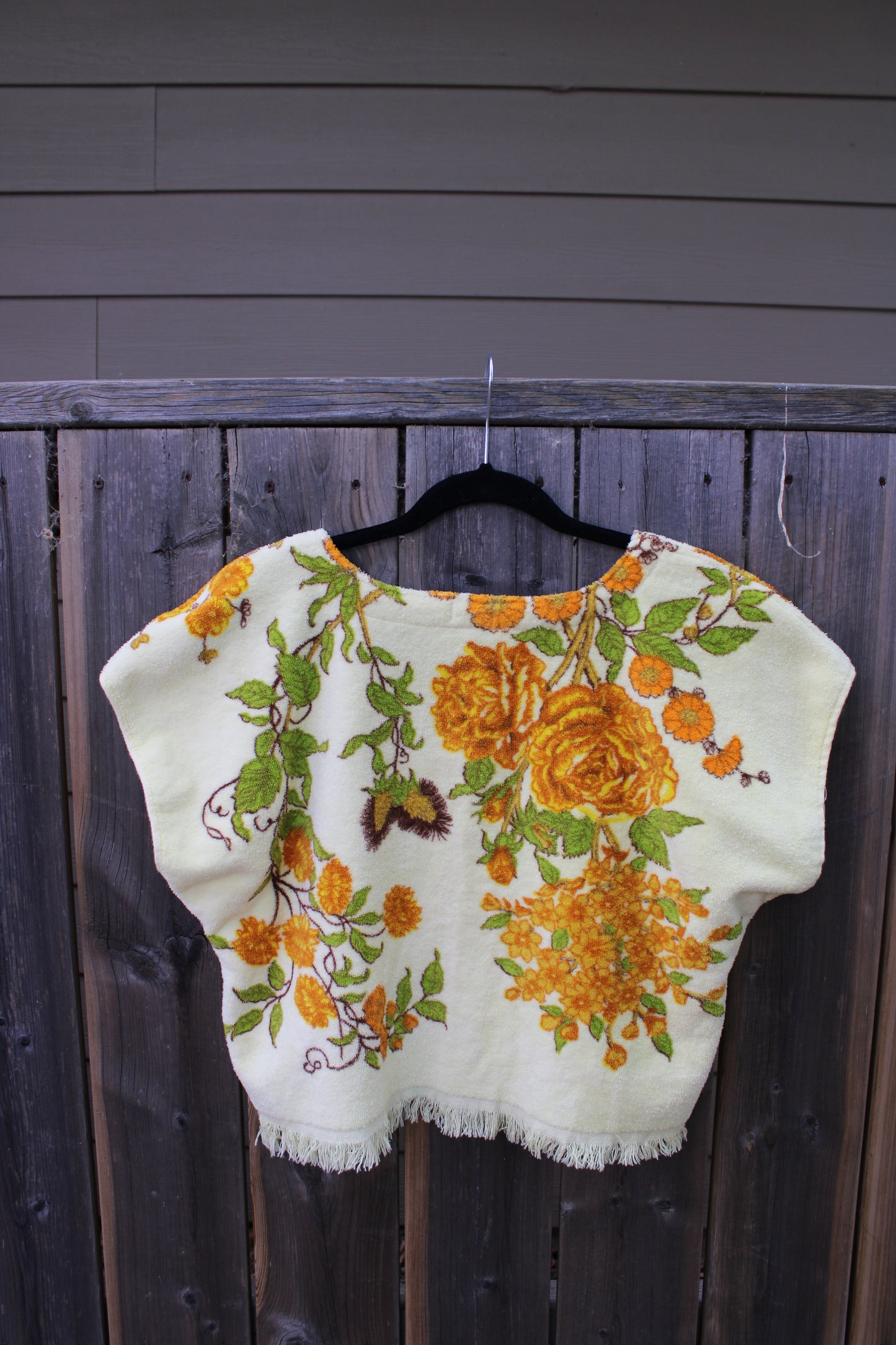 Vintage Towel Blouse (L) - Orange, Brown and Yellow Florals