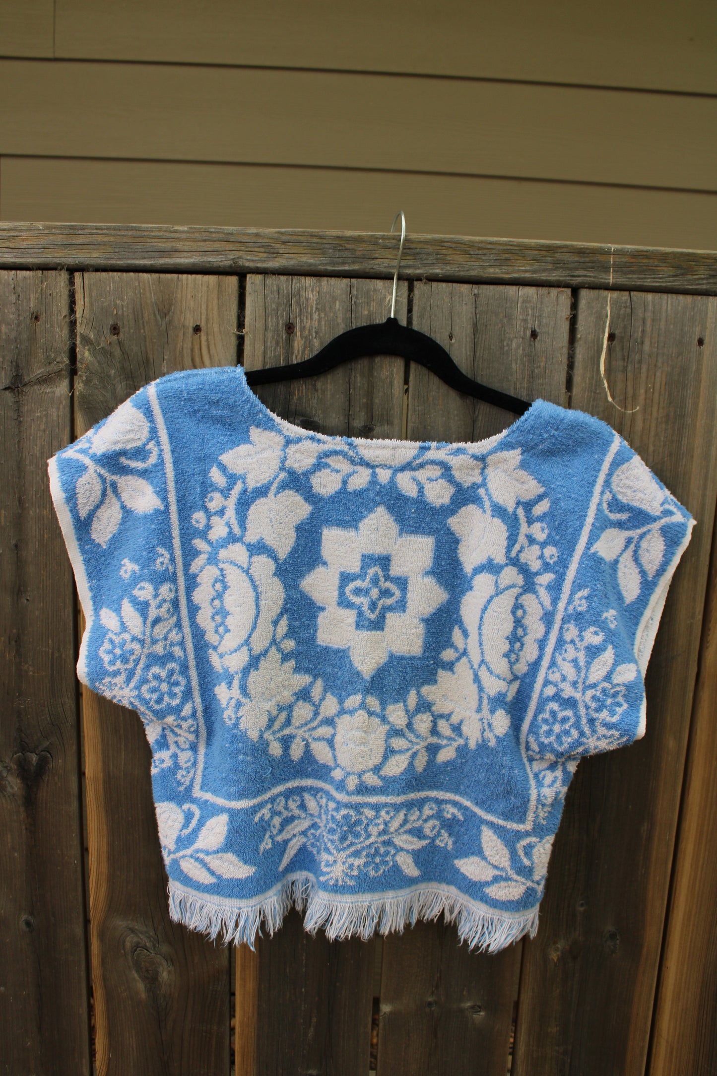 Vintage Towel Blouse (M) - Blue and White Florals