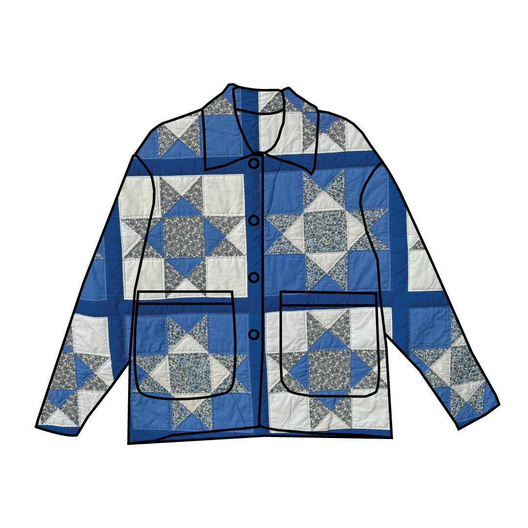 Custom Quilt Jacket - Blue Sawtooth Stars