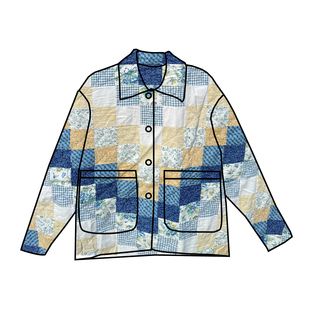 Custom Quilt Jacket - Blue and Yellow Around the World