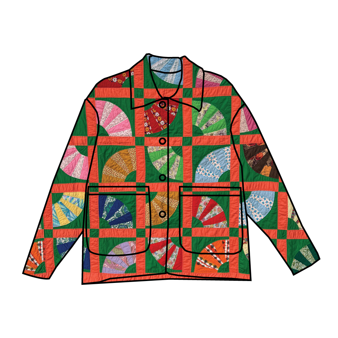 Custom Quilt Jacket - Coral and Green Fans