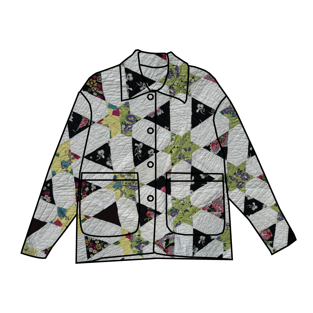 Custom Quilt Jacket - Black and Green Stars