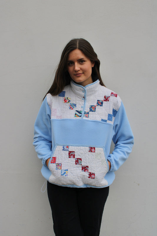 Vintage Blue Quilt Pullover (L)