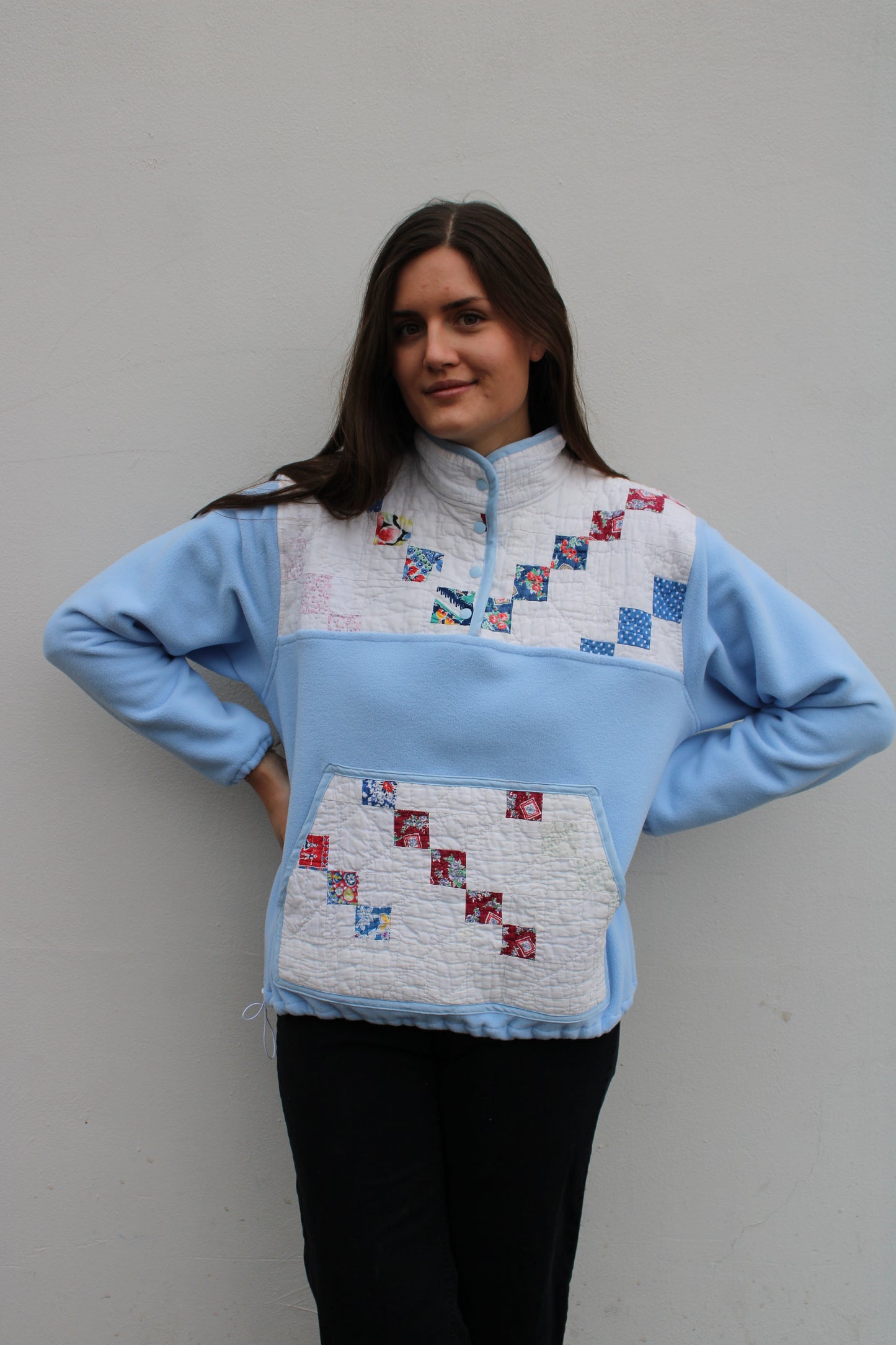 Vintage Blue Quilt Pullover (L)