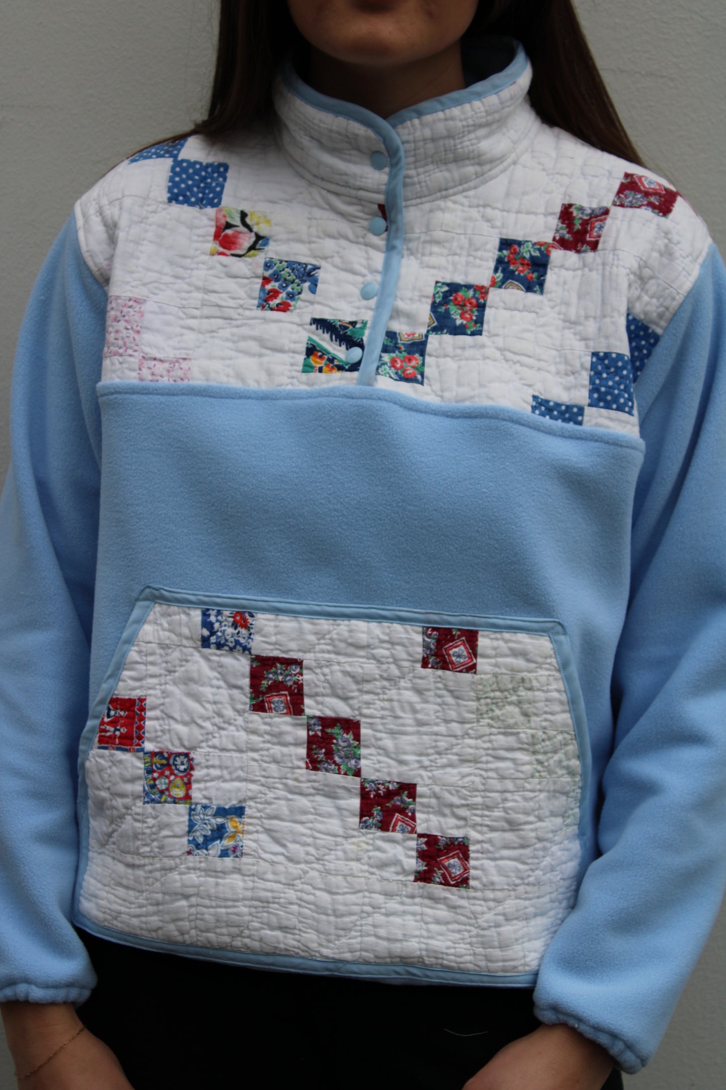 Vintage Blue Quilt Pullover (L)