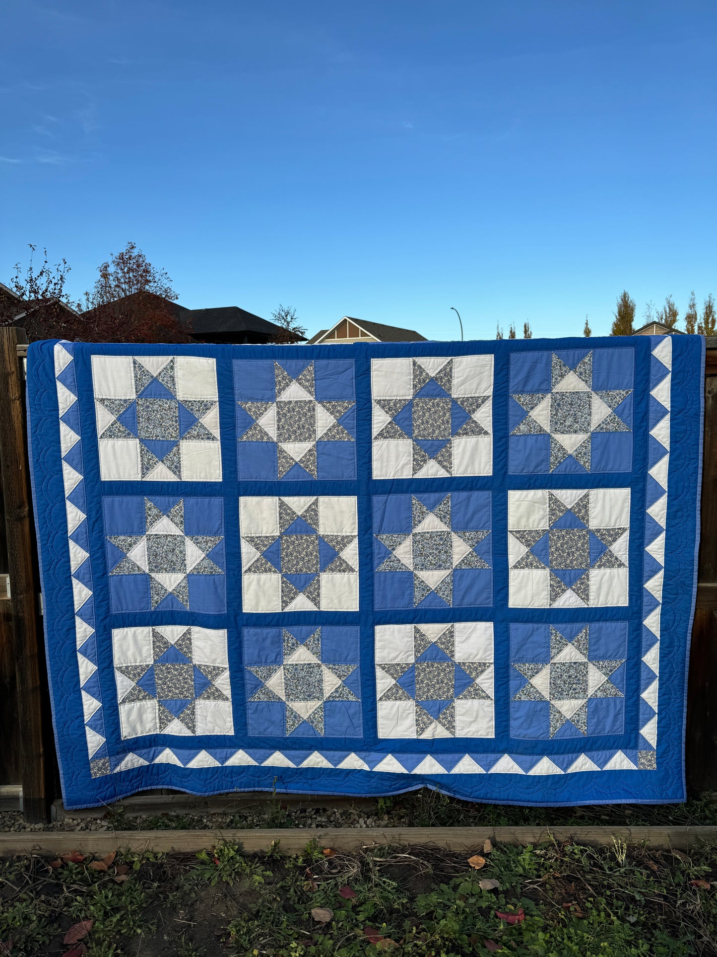 Custom Quilt Jacket - Blue Sawtooth Stars