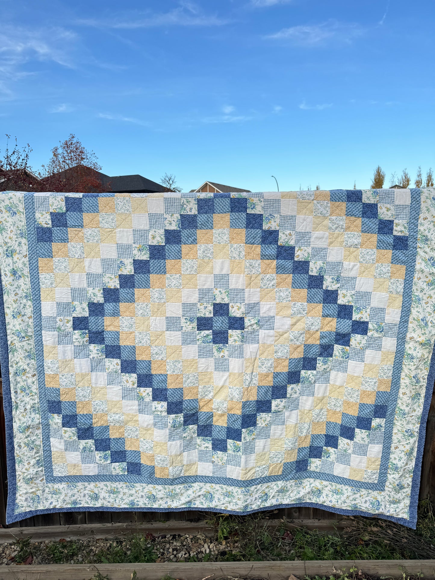 Custom Quilt Jacket - Blue and Yellow Around the World