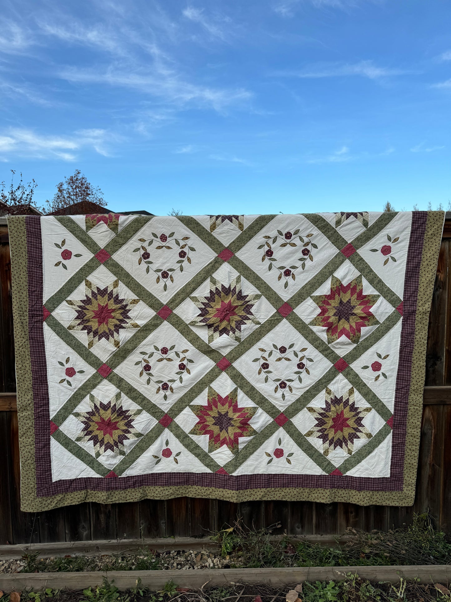 Custom Quilt Jacket - Green and Burgundy Stars