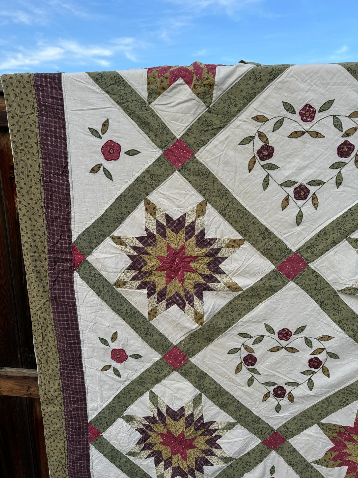 Custom Quilt Jacket - Green and Burgundy Stars