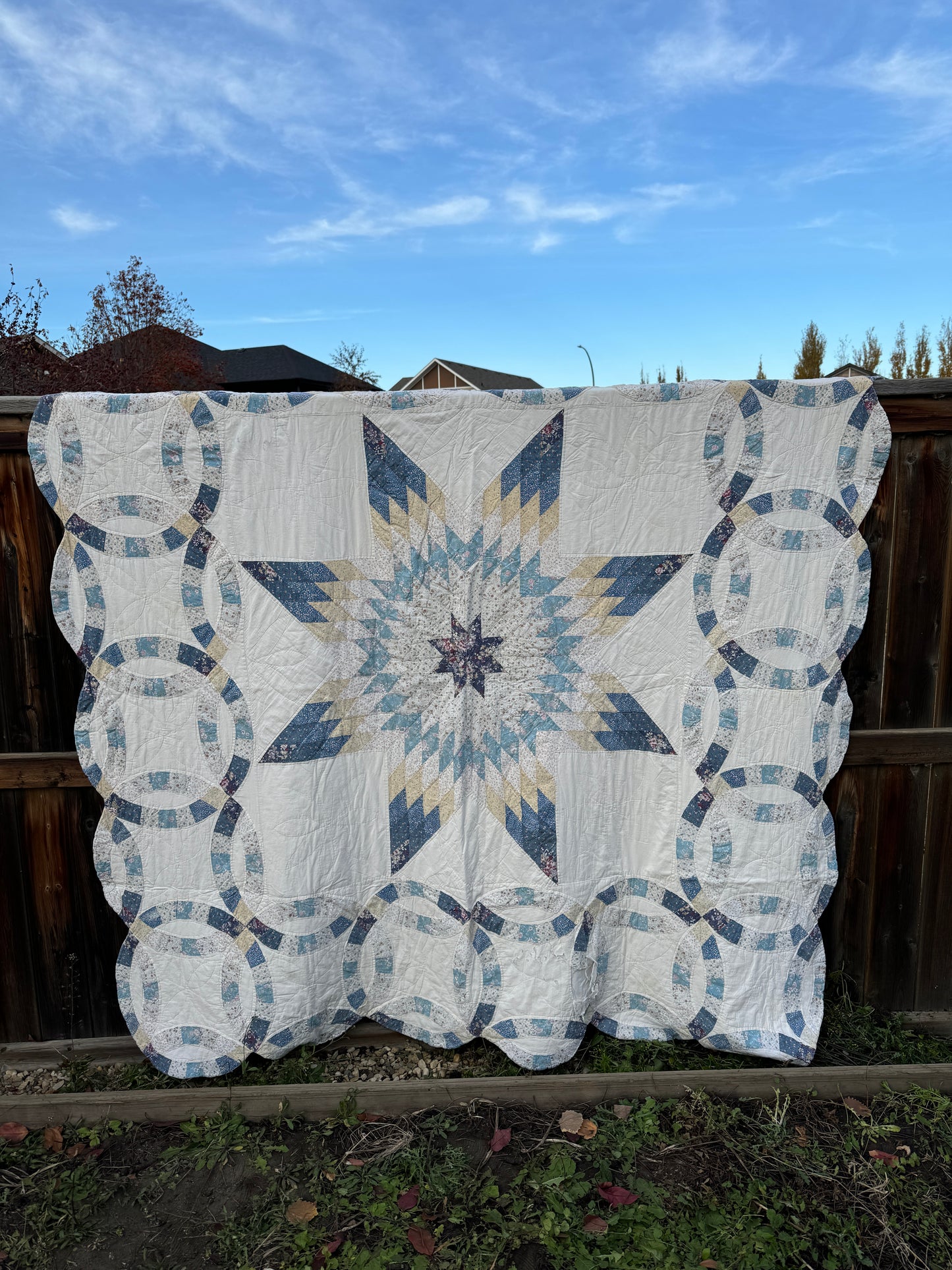 Custom Quilt Jacket - Yellow and Blue Prairie Star Double Wedding Ring