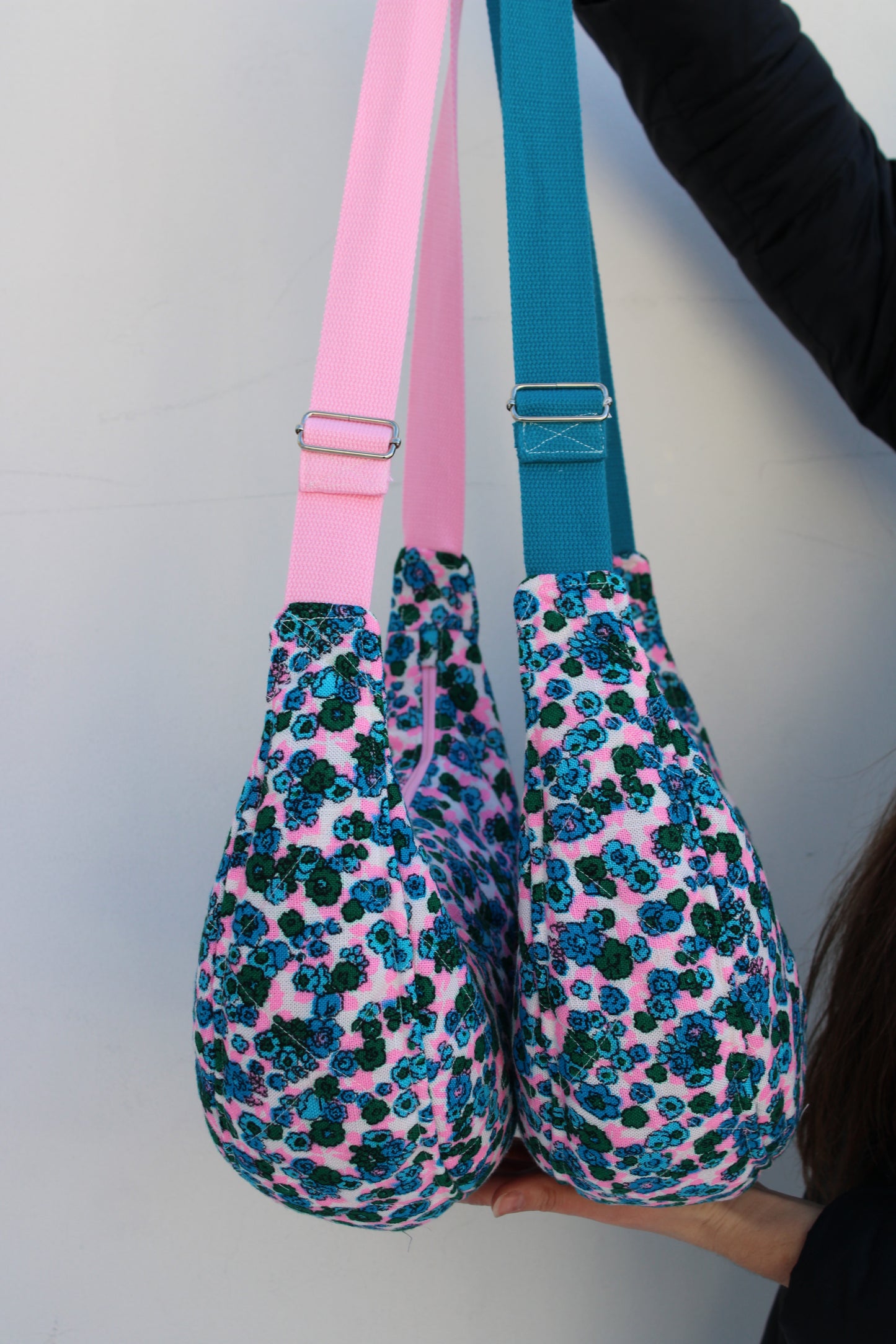 Blue and Pink Flower Power Crescent Bags