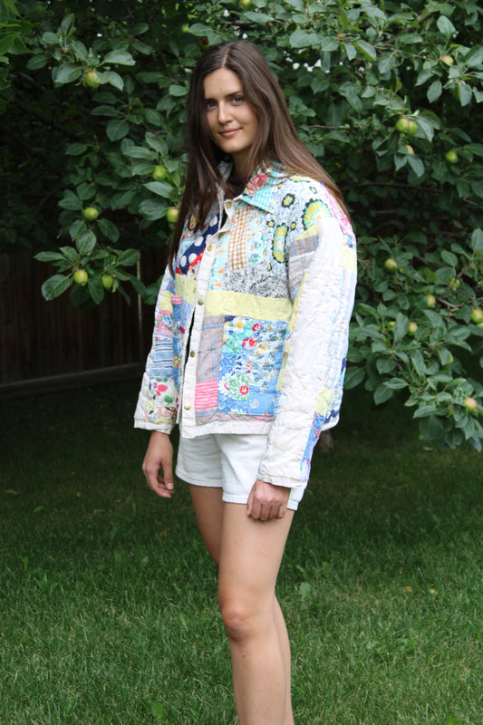 Patchwork Yellow Crazy Feedsack Quilt Jacket (S-L)