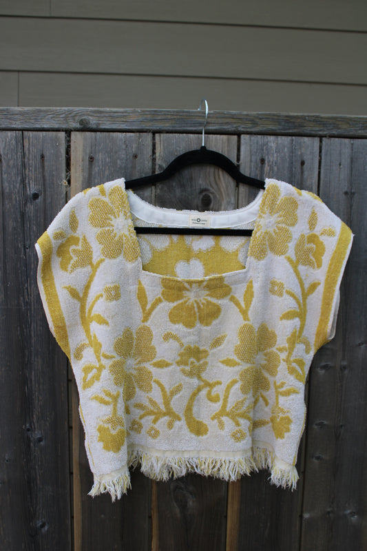 Vintage Towel Blouse (M) - Yellow Florals