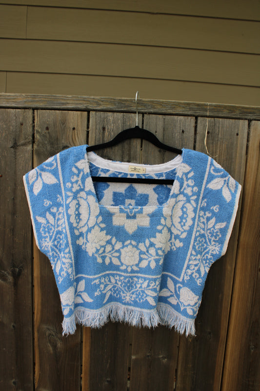 Vintage Towel Blouse (M) - Blue and White Florals